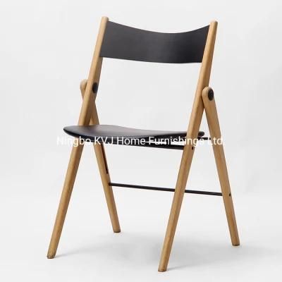 Kvj-9112 Dining Room America Oak Solid Wood PU Seat Folding Chair