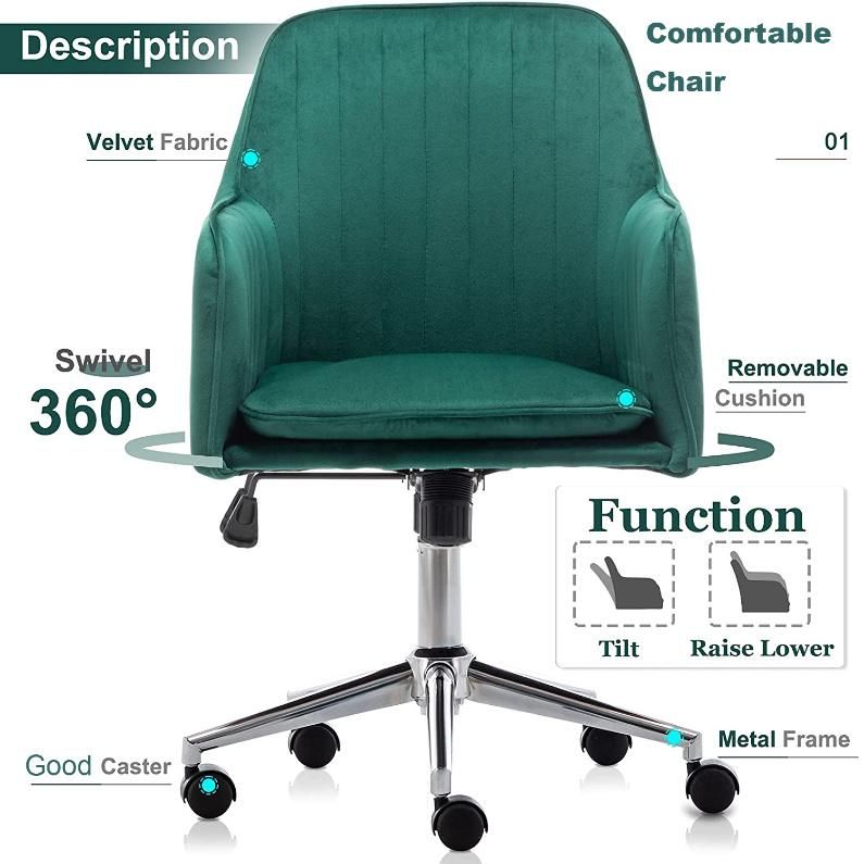 Luxury Armchair Leisure Velvet Office Chair for Home 360 Degree Swivel Computer Chair