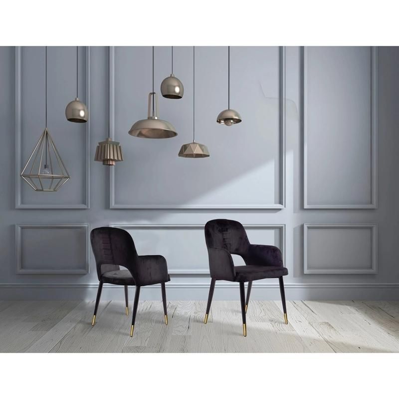 Modern Hotel Coffee Furniture Armrest Living Room Upholstery Velvet Black Dining Chair