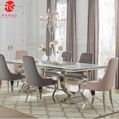 Grey Marble Top 180cm Dining Table Luxury Design Polished Stainless Steel Process Table with Factory Price