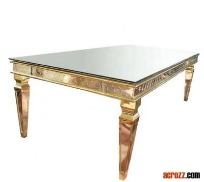 Factory New Fashion Design Party Wedding Table Gold Silver Stainless Steel Plating Marble Luxury Event Long Banquet Table