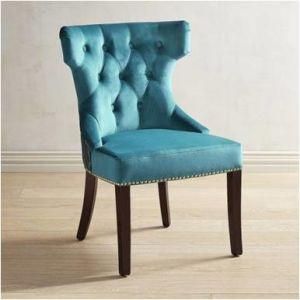 Blue Floral Printed Upholstery Velvet Dining Chairs