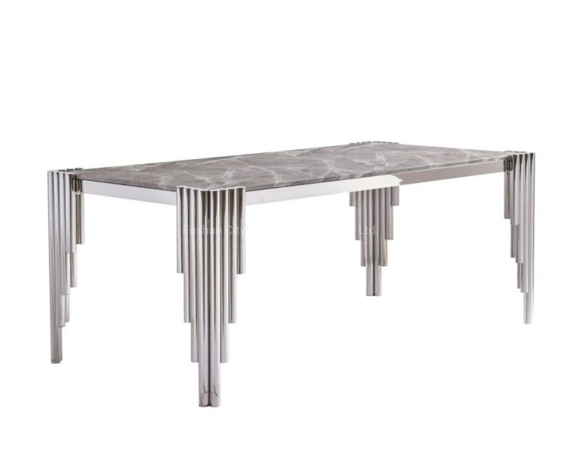Mirror Polishing Stainlesss Steel Dining Table with Marble Top