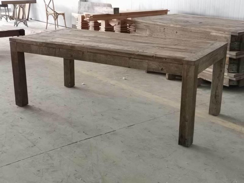 Kvj-7202 Reclaimed Elm Wood Antique Rectangle Rustic American Dining Table