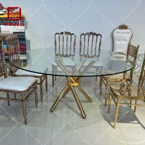 Modern Stainless Steel Legs Glass Round Dining Table Set for Wedding Afternoon Tea Cake Table