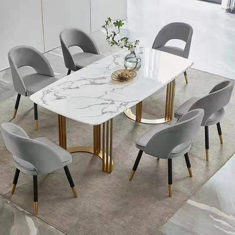 Sintered Stone Carrara White Artificial Marble Top Modern Furniture Use Dining Coffee Table Golden Stainless Steel Frame Rectangle Round Customized