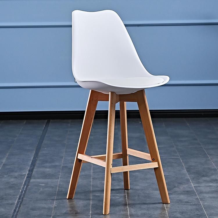 White Bar Chair Plastic Backrest Cushions Cheap Modern Style Wooden Bar Chair