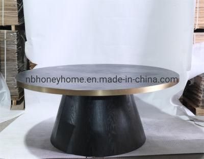 Europe Big Round Black Oak Veneer Base and Top with Gold Stainless Steel Dining Table