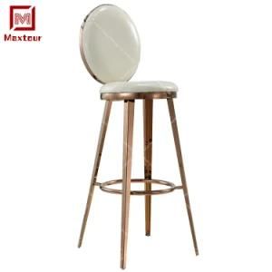 Round Back Gold Stainless Steel PU Leather High Bar Stool Chair Modern