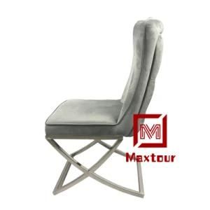 Europe Style Grey Velvet Dining Button Chair with Stainless Steel Frame