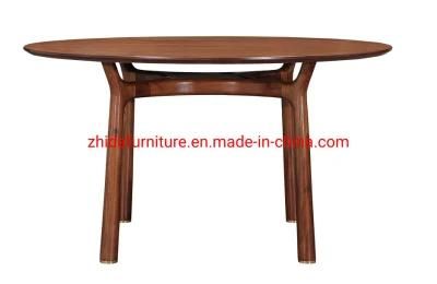 Round Walnut Color Wooden Modern Hotel Home Dining Room Table