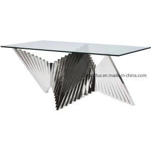 Rectangle Glass Dining Table Stainless Steel Base