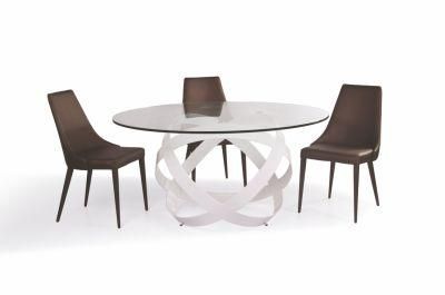 modern Round Glass Top with Design Metal Leg Dining Table
