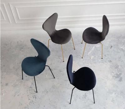 Restaurant Velvet Dining Room Furniture Fabric Upholstered Stackable Metal Dining Chair