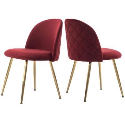 Home Furniture Red Velvet Dining Chair with Gold Chrome Metal Leg