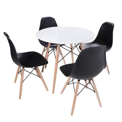 Wholesale Modern Design Beech Wood Legs Table White Rectangle MDF Coffee Table Set with 4 Chairs