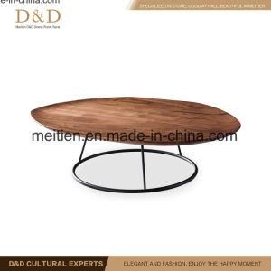 Home Use Walnut Wood, Wooden Tea Table with Metal Leg