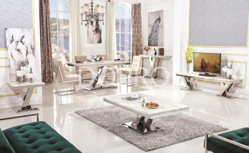 High Polishing Stainless Steel Dining Table Set with Marble Top