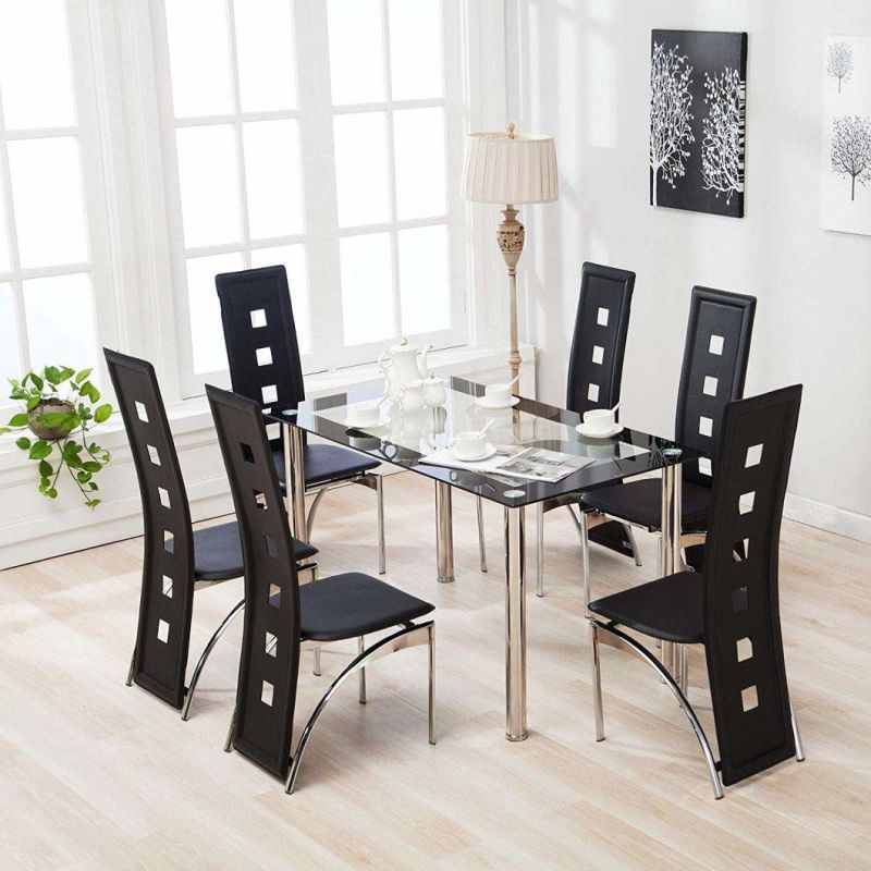 Modern Luxury Style Dining Room Furniture Rectangle Glass Top Dining Table