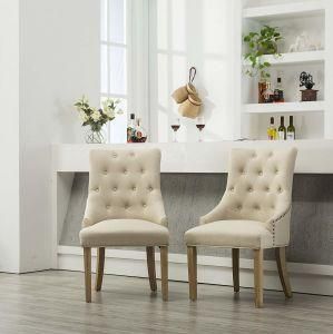 Linen-Look Fabric Upholstery Wood Chair