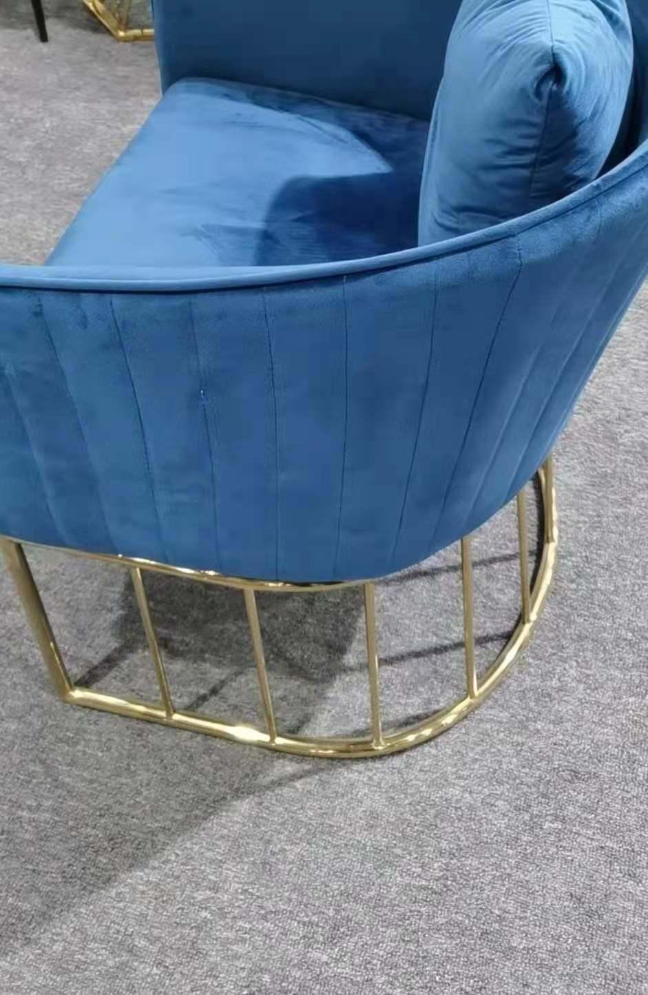 Dining Room Furniture Blue Velvet Steel Leg Dining Chair
