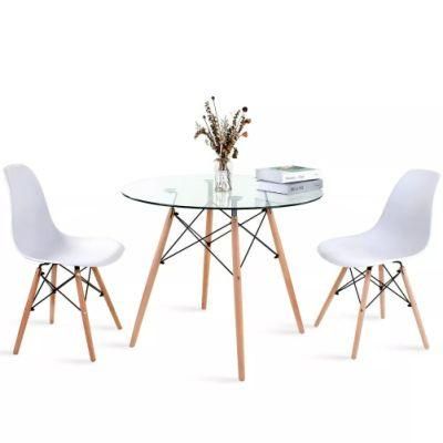 Dining Table Round Clear Glass Modern Style Table Kitchen Dining Room Coffee Table with Wood Legs