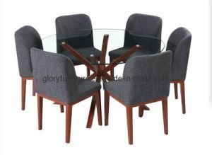 Dining Table Metal Legs with Glass Top, and Chair Metal Legs Fabric Seat