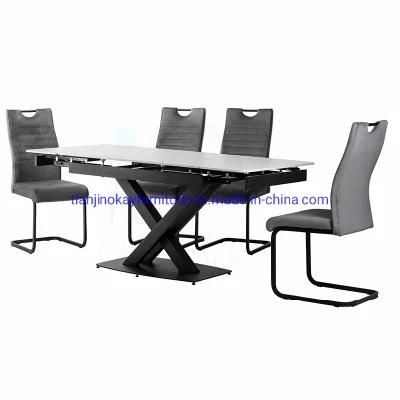Hot 4/6/8/10 Seater Italian Metal Stainless Steel Leg Ceramic Tile or Marble Dining Table Ceramic Table Set