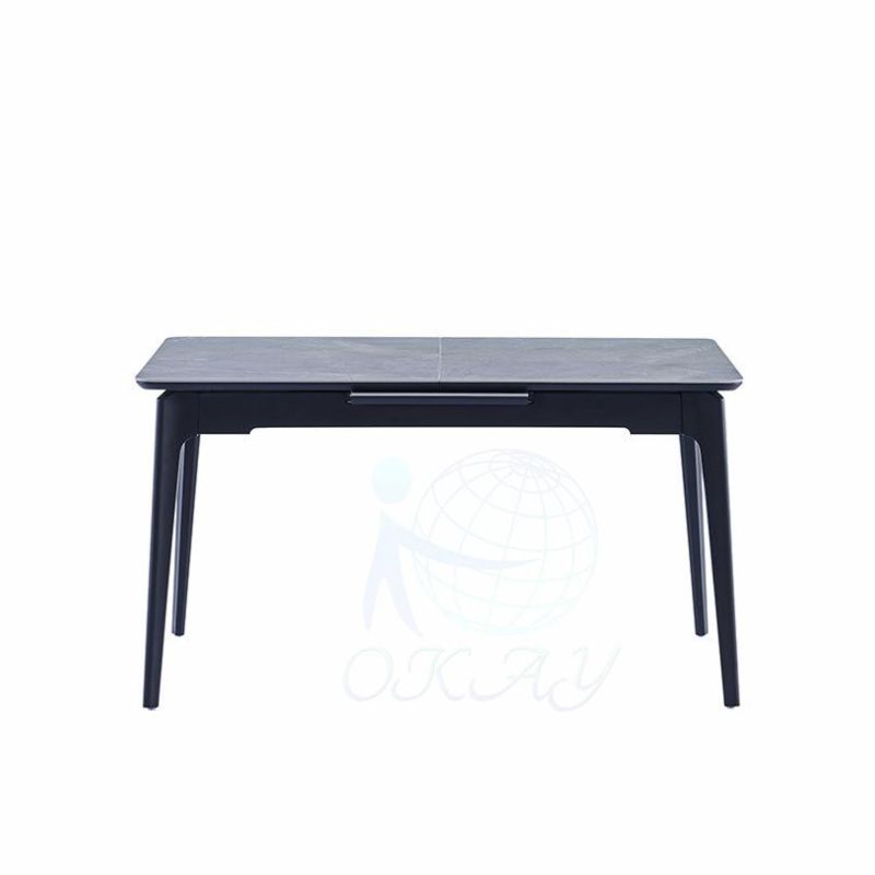Modern Minimalist Rectangular Extendable Sintered Stone Dining Table Set with Light Grey Marble Table Top Solid Ash Wood Frame