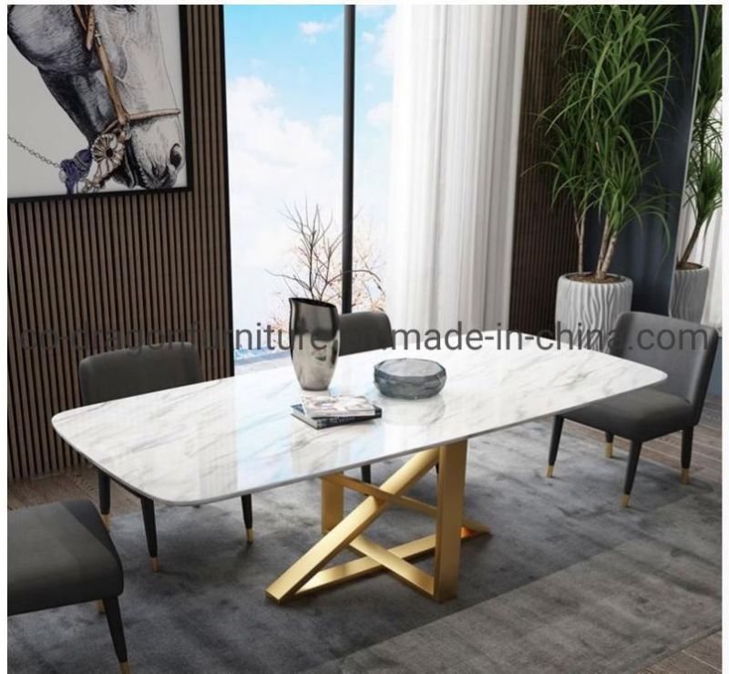 Modern Dining Room Furniture Steel Dining Table with Marble Top