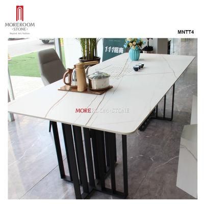 Modern Style Rectangle Calacatta White Marble Stone Look Porcelain Slab Dining Tables