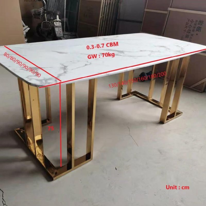 North American Minimalist Modern Home Furniture Set Special Metal Stainless Steel Marble Dining Room Tables