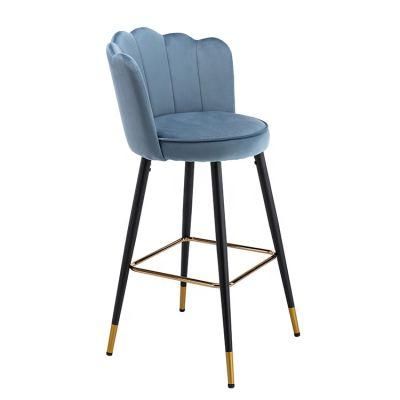 Modern Gold Metal Iron Legs Pink Velvet Covers Bar Chair