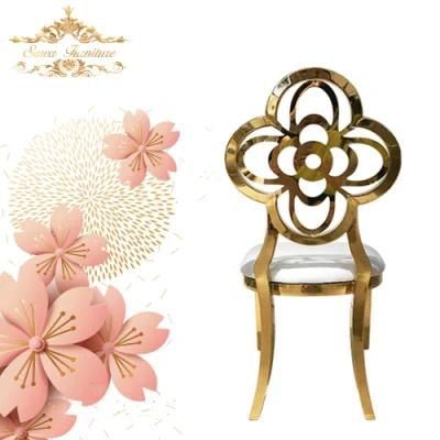 Wedding Event Round Carved Back Stainless Steel Golden Dining Chair