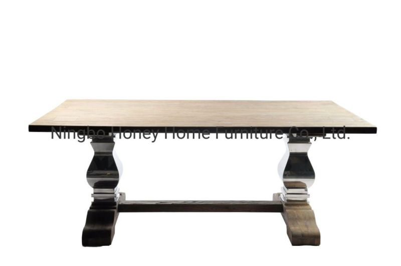 French Style Oak Top Stainless Steel Leg Luxury Seat Dining Table