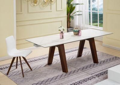 Hot Sale Living Room Style Extension Rectangle Wood Ceramic Dining Table