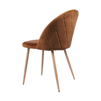 Factory Direct Home Furniture Modern Design Metal Legs Chair Brown Velvet Fabric Dining Chair