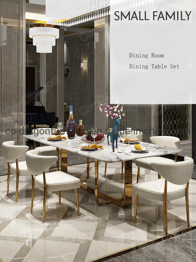 New Design Gold Stainless Steel Dining Table with Marble Top