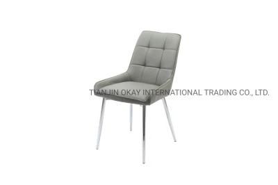 Modern Dining Room Furniture Metal Legs Dining Chair Restaurant Button Decorative Grey Velvet Dining Chairs