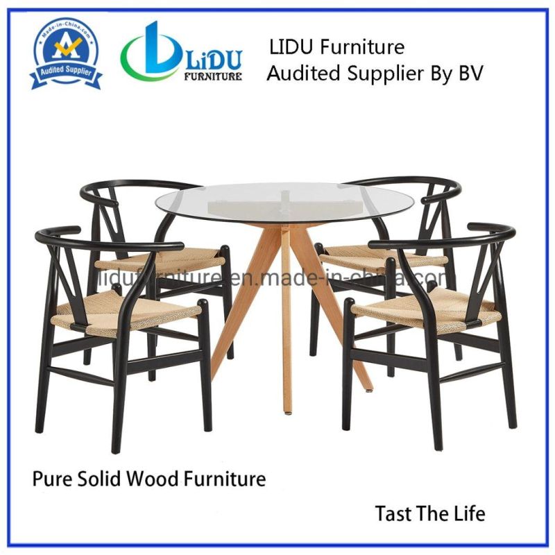 Round Table Best Price Glass Transparent Round Coffee Dining Table with Wooden Legs Dining Room Set