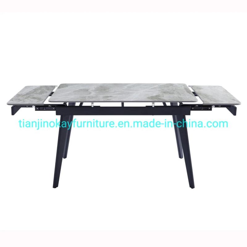 Metal Feet Imported Ceramic Top Retractable Extendable Long Dining Table Sintered Stone Table