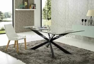 Customized Clear Glass Fixed Dining Table Metal Legs Home Furniture