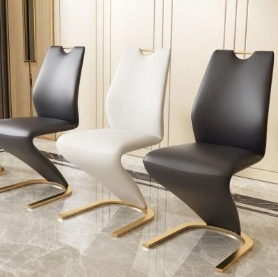Modern Black and White Z Shape Leather Dining Chair with Metal Legs