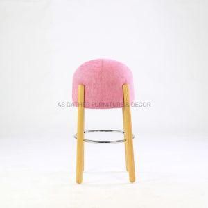 Ins Modern Design Mushroom Shape Pink High Bar Stool with Wooden Leg