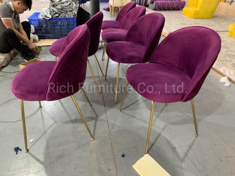 Restaurant Soft Upholstery Colorful Armchairs Metal Legs Dining Room Chair