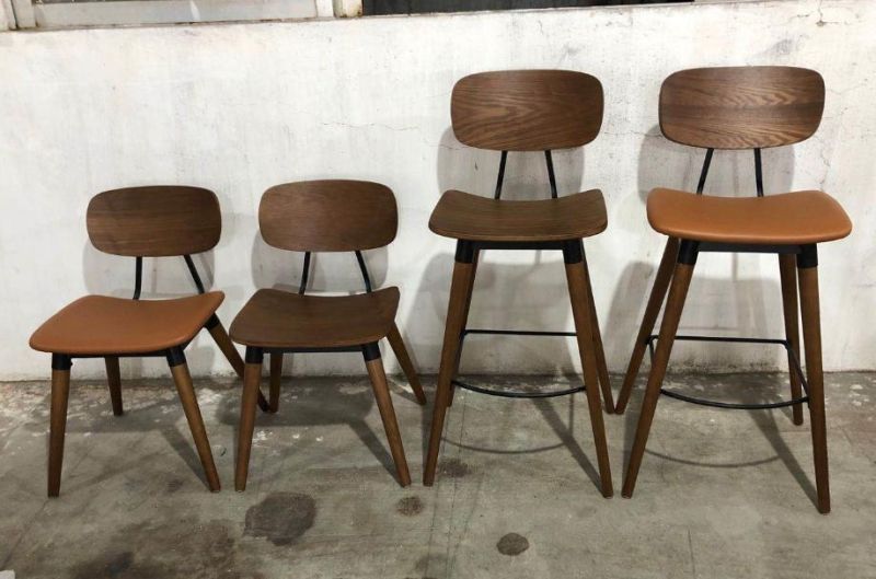 Oak Color Wooden Frame Metal Dining Chair for Restaurant Commercial Use