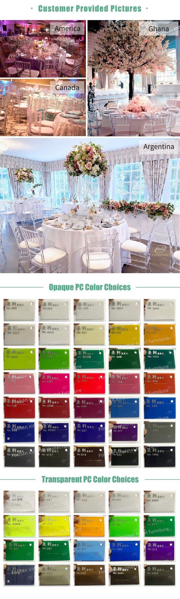 12 Year Factory Direct Hot Sale Colorful Wedding Resin Chiavari Chairs
