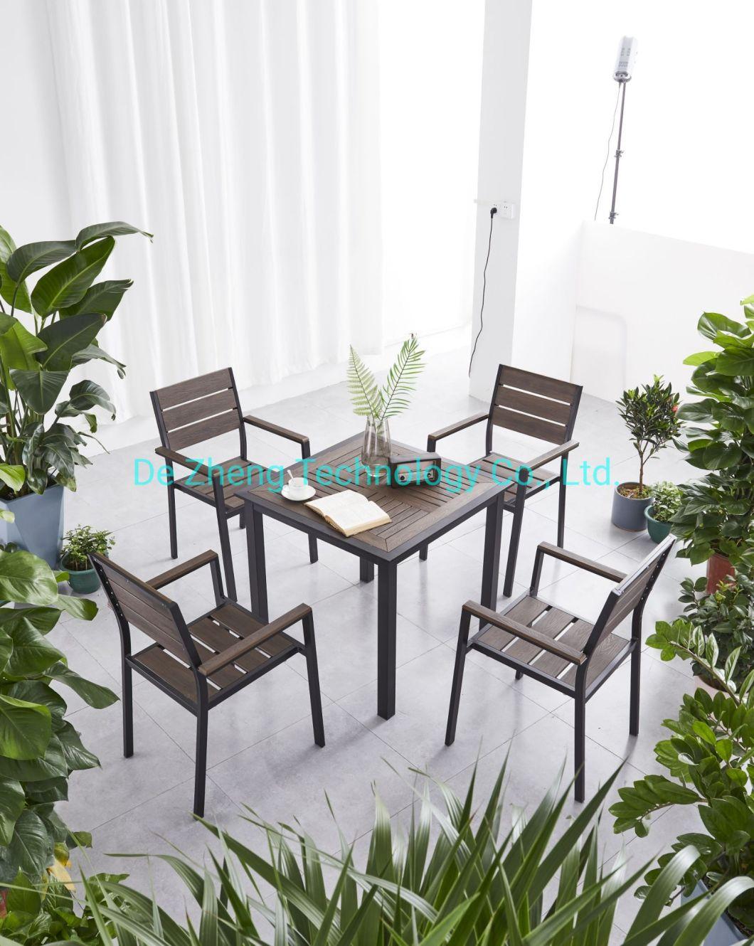 Poolside Plastic Wood Furniture Aluminum Frame Dining Table and Chairs