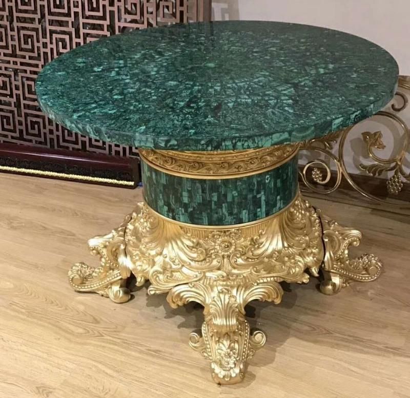 Luxury Semi Precious Stone Small Round Bistro Tea Table/Coffee Table Green Gemstone Malachite Table
