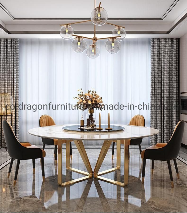 Modern Luxury Dining furniture Steel Dining Table with Marble Top